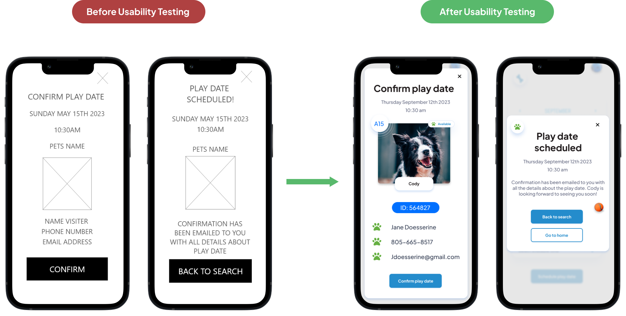 iterations for desktop showing changes to the confirmation page